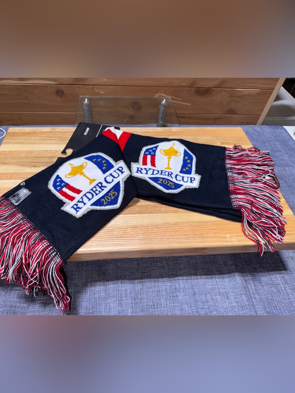 Official 2025 Ryder Cup ‘47 Brand USA Flag Navy/Red/White Winter Knit Scarf NEW!